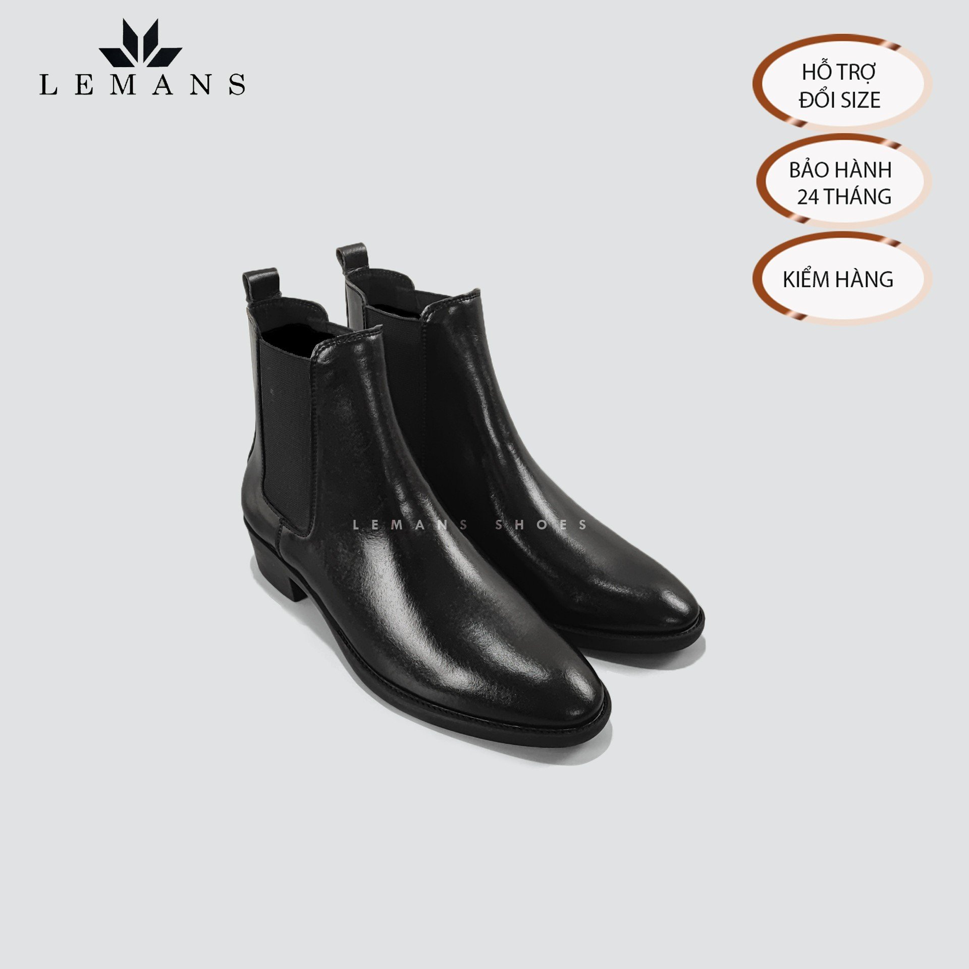 Giày da bò nappa Chelsea boots LEMANS CB01, mũi nhọn, Gót cao đế cao 5cm độc quyền, Bảo Hành 24 tháng