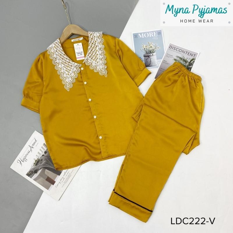 Bộ mặc nhà lụa ren cao cấp tay ngắn quần dài - MYNA PYJAMAS