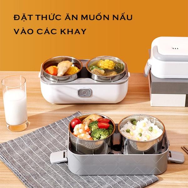 Hộp Cơm Cắm Điện LUNCHBOX - Hộp Cơm Văn Phòng 2 Tầng 4 Bát Inox, Nấu Chín, Hâm Nóng Và Giữ Nhiệt Tốt