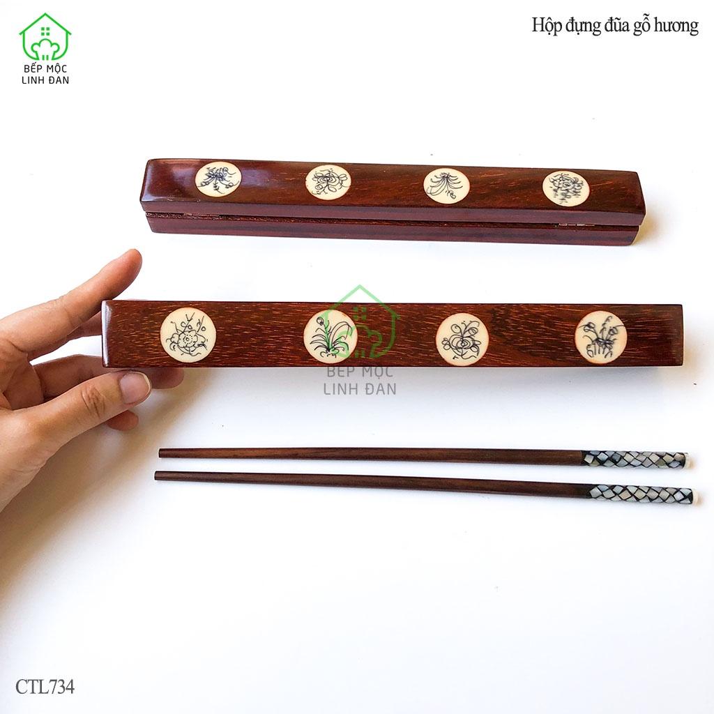 Hộp Đựng 1 Đôi Đũa Gỗ Hương HAHANCO_Chạm Khảm Thủ Công Kỹ Đẹp