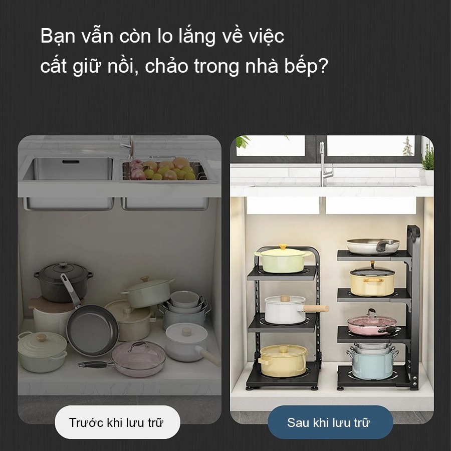 Kệ Để Xoong Nồi Đa Năng 3 4 Tầng Tiết Kiệm Không Gian Chất Liệu Thép Carbon Bền Đẹp