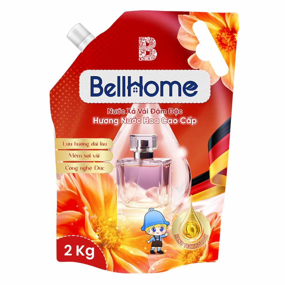 Túi Nước Xả Vải Bell Home Đỏ Hương Nước Hoa Tinh Tế 2KG