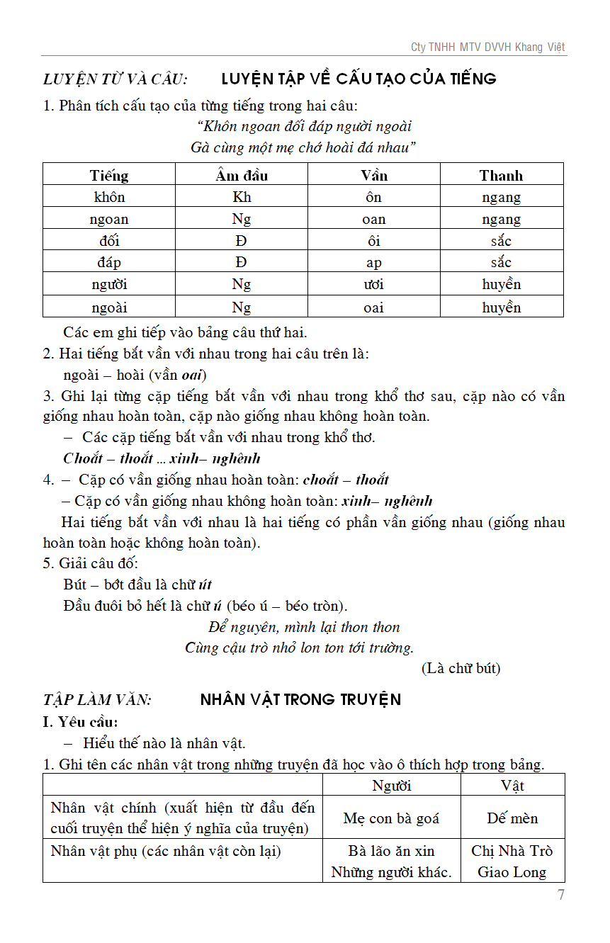 GIẢI TIẾNG VIỆT LỚP 4 TẬP 1_KV