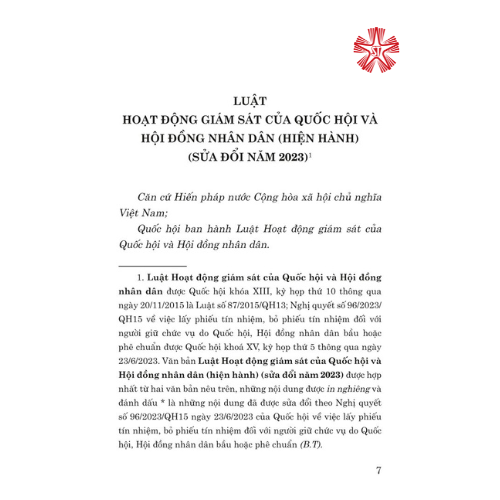 Luật Hoạt động giám sát của Quốc hội và Hội đồng nhân dân (hiện hành) (sửa đổi năm 2023) (bản in 2023)