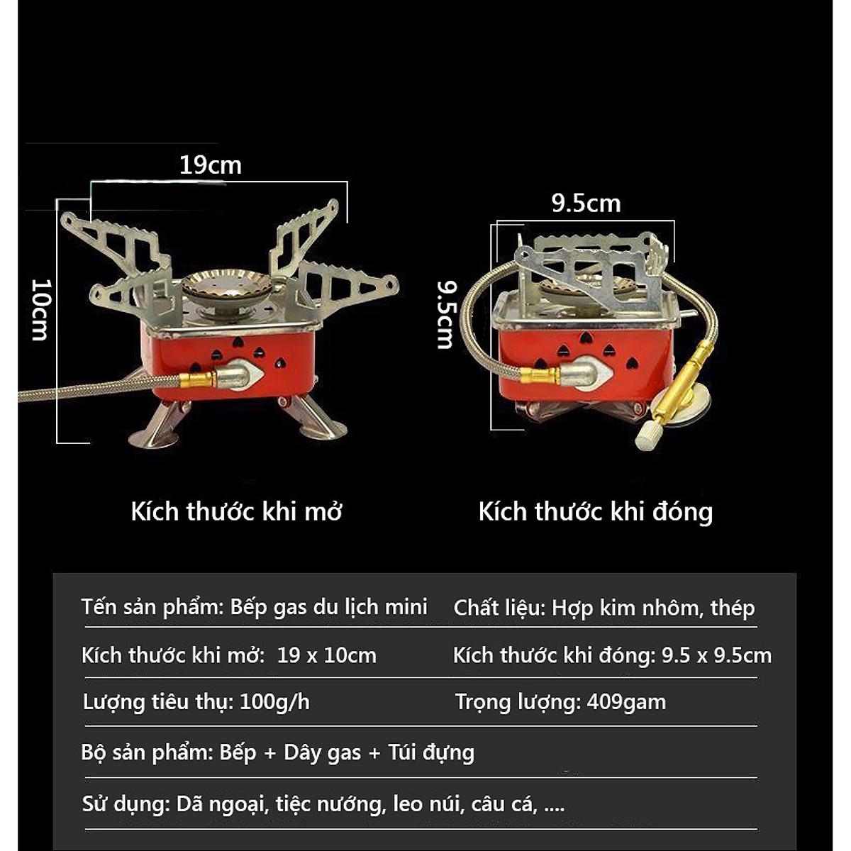Bếp Gas Mini Du Lịch, Bếp Gas Cắm Trại Siêu Nhỏ Gọn Có Dây Nối Bình Gas An Toàn - Hàng Chính Hãng