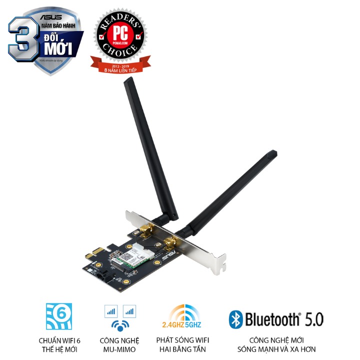 Card mạng PCIe WiFi 6 ASUS PCE-AX3000 Chuẩn AX3000 (No Box) - Hàng chính hãng