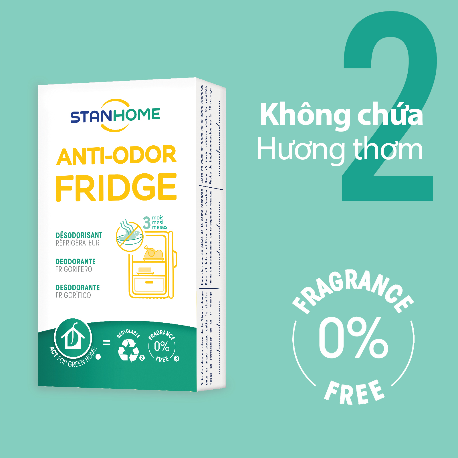 Miếng khử mùi tủ lạnh Stanhome Anti Odor Fridge 31gr/hộp