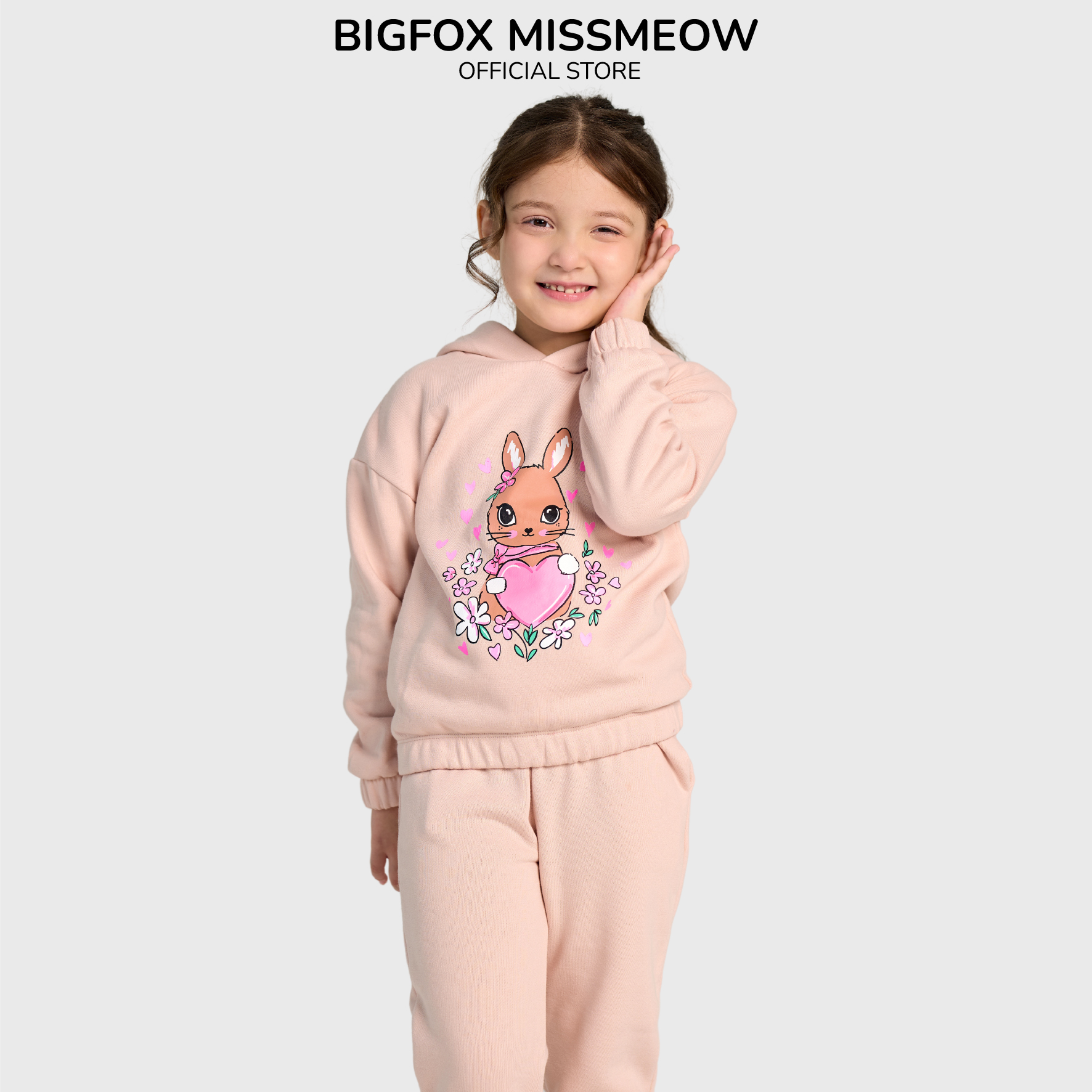 Bộ thu đông bé gái Bigfox Miss Meow size đại, bộ nỉ bé gái chất liệu nỉ bông in thỏ xinh xắn size trẻ em 3,4,5…11 tuổi