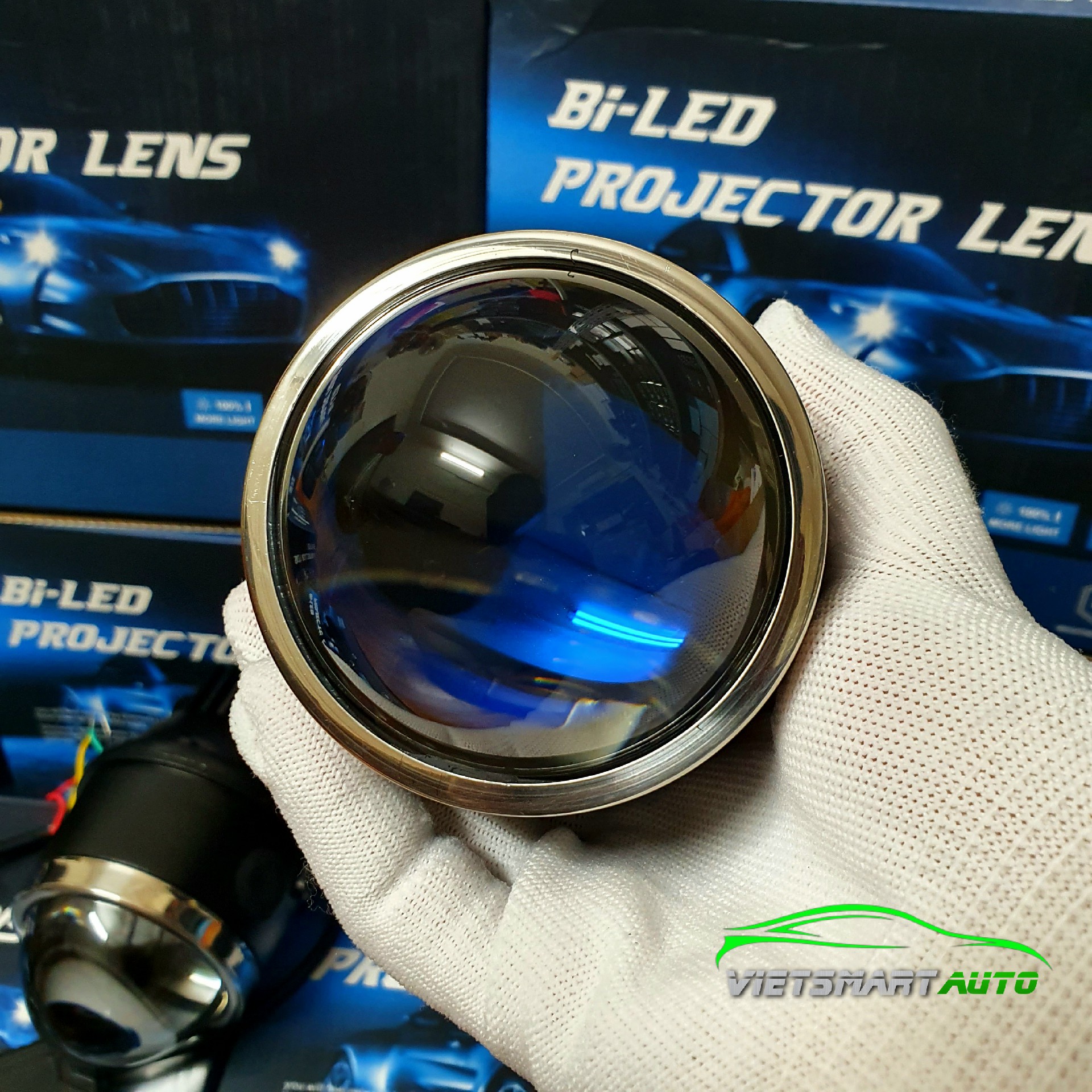 Đèn bi gầm LED 3 màu 3 chế độ pha cos LENS TÍM phá sương chống chói cho ô tô bảo hành 24 tháng