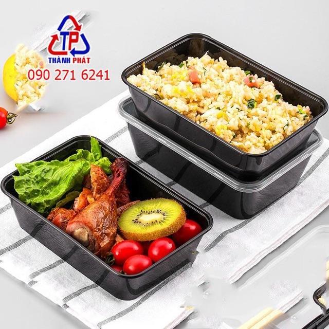 50 hộp chữ nhật đựng thức ăn - hộp đựng thức ăn màu đen - 50 bộ
