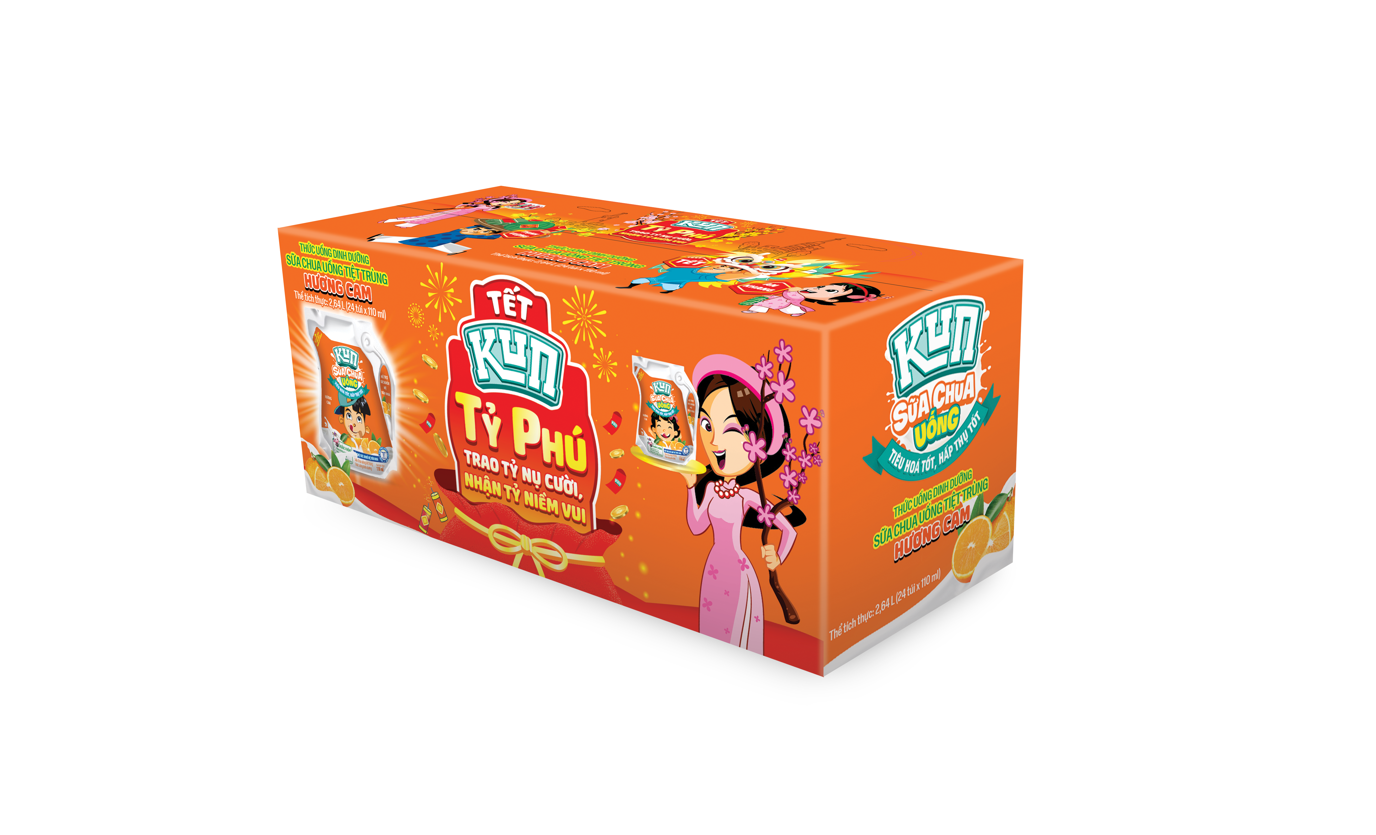 Thùng 24 Túi Sữa Chua Uống Hương Cam KUN 110ml/túi