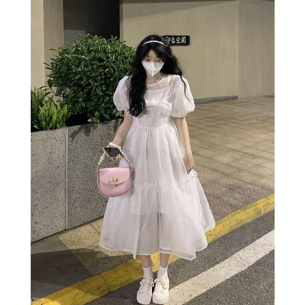 Váy Trắng 2 Lớp Nơ Ngực To Màu Trắng Ulzzang Hàn Quốc