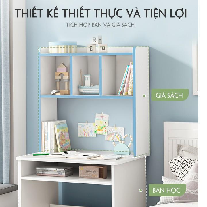 Bàn học kèm giá sách gỗ cao cấp xử lý chống mối mọt kích thước 60x40x145cm, bàn học sinh không có ngăn kéo