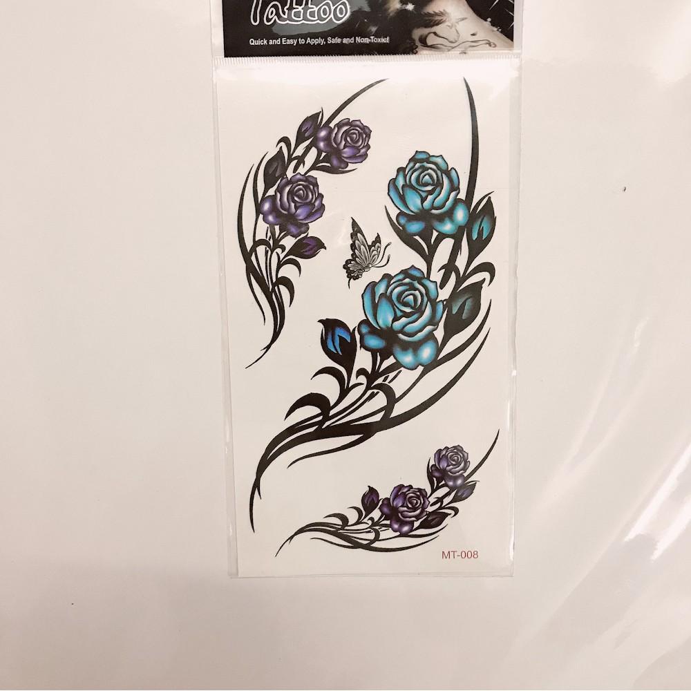 Hình xăm dán hoa hồng xanh 10x20cm- tặng đồng size khi mua từ 5 tấm
