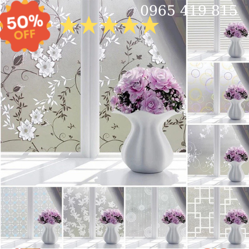 Decal dán kính đục màu trắng sang trọng,Decal dán kính mờ cửa sổ 3d , giấy dán kính phòng ngủ phòng khách nhiều mẫu đẹp khổ 45cmx100cm