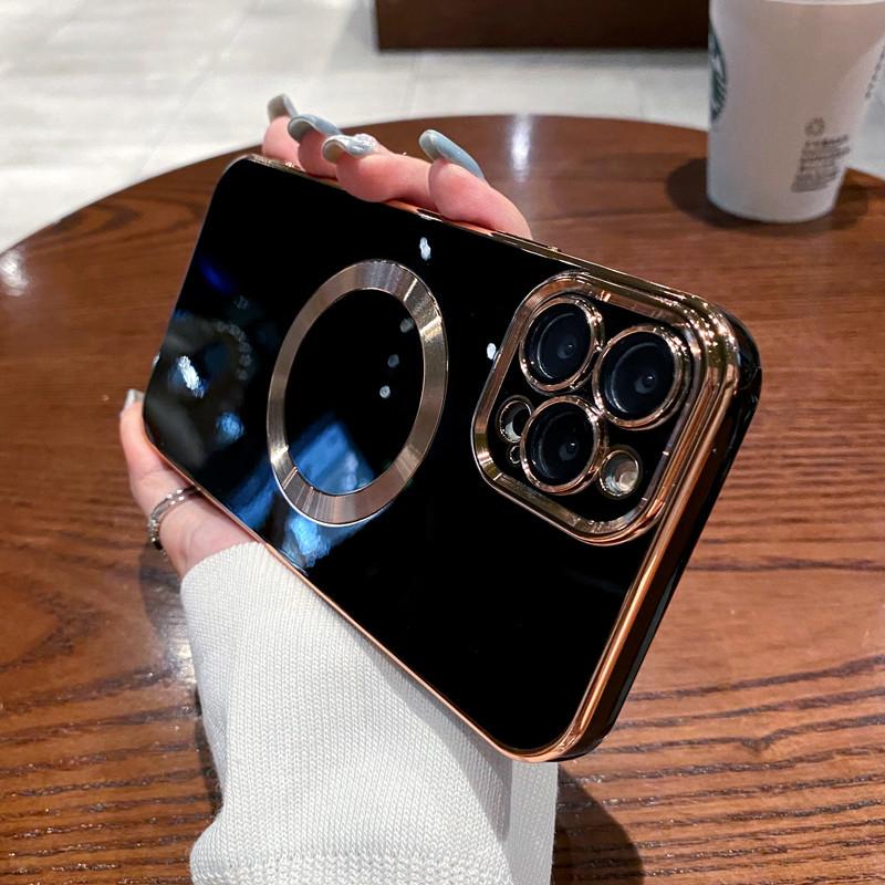 Đảm bảo chất lượng phù hợp với vỏ điện thoại di động iPhone 14 mạ điện màu trơn chải màng thấu kính từ tính MagSafe Vỏ bảo vệ Apple 13