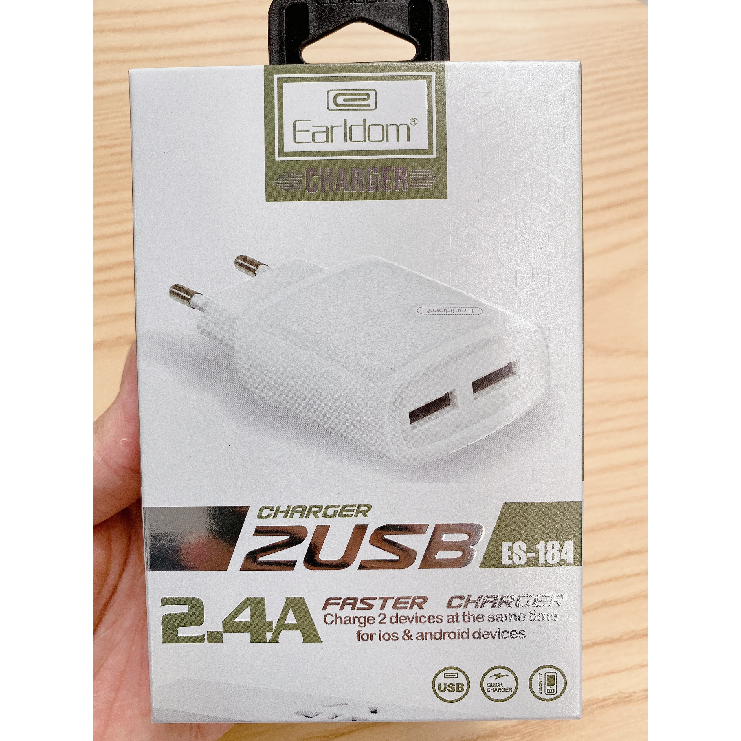 Bộ Sạc Earldom ES-184 kèm cáp sạc LightningUSB hàng chính hãng