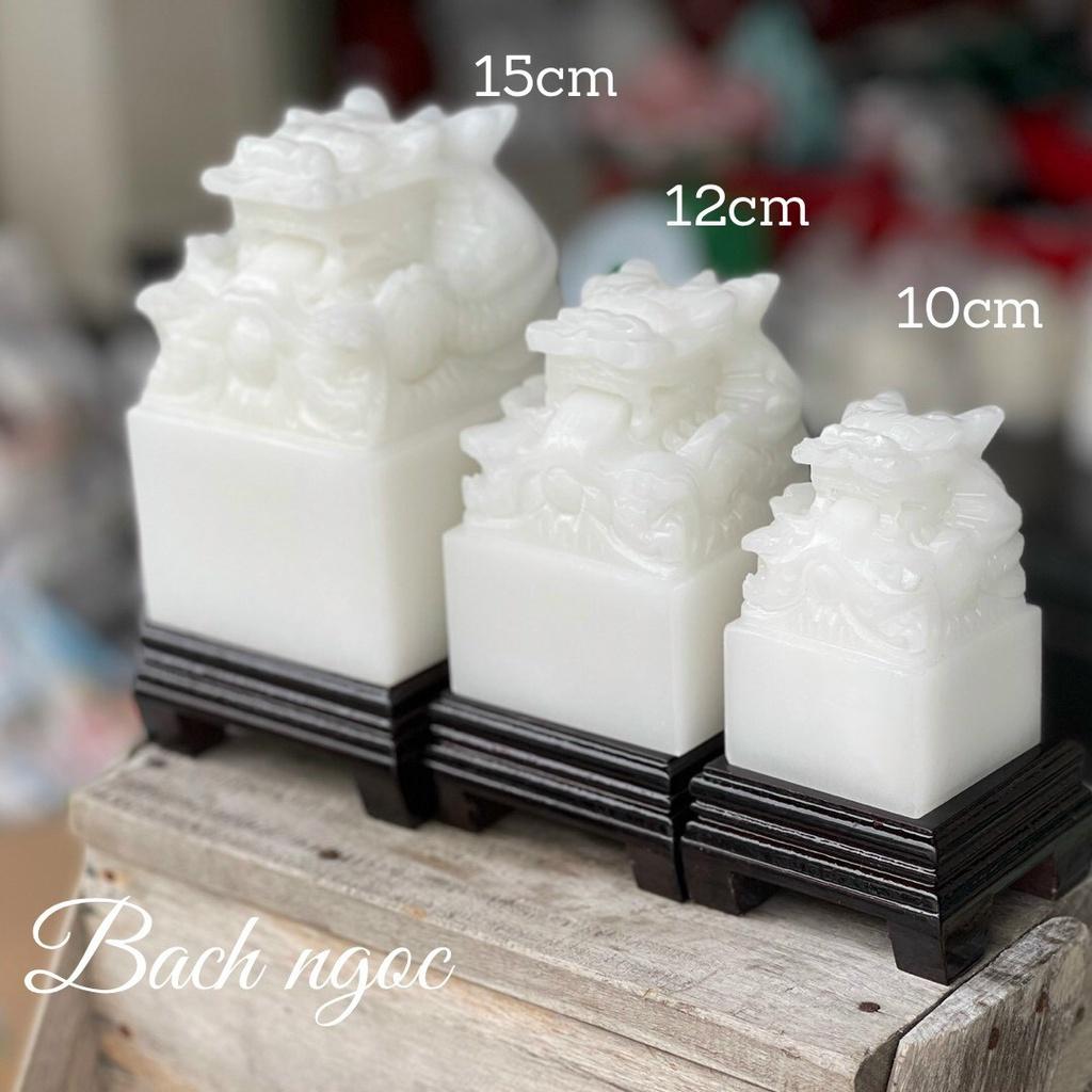 Ấn Rồng Bạch Ngọc , Ấn Rồng Phong Thủy Để Bàn - Cao 10cm & 12cm & 15cm ( tặng kèm đế gỗ)