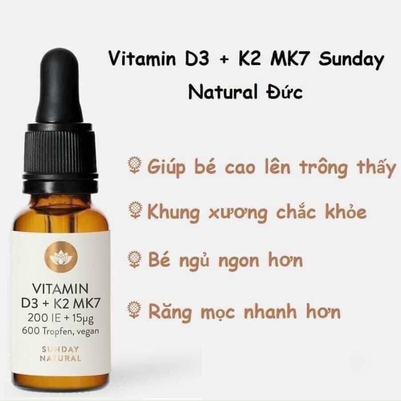 Vitamin D3 K2 MK7, 20ml Sunday Natural Giúp Tăng Chiều Cao Và Sức Khỏe Cho Trẻ Sơ Sinh Và Trẻ Nhỏ, Nhập Đức