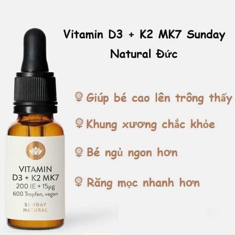 Vitamin D3 K2 MK7, 20ml Sunday Natural Giúp Tăng Chiều Cao Và Sức Khỏe Cho Trẻ Sơ Sinh Và Trẻ Nhỏ, Nhập Đức Chính Hãng
