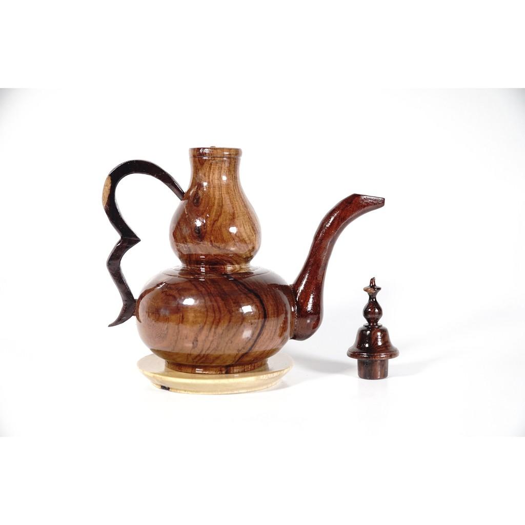 Bộ bình gỗ nâu trắng 1 bình 6 ly nguyên khối phong thủy cao cấp - Bình 18cm và Ly 5cm có đế kê