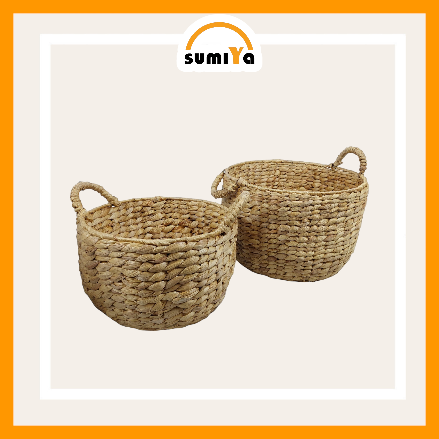 Giỏ lục bình tròn đan hạt gạo có quai, đựng dụng cụ quần áo