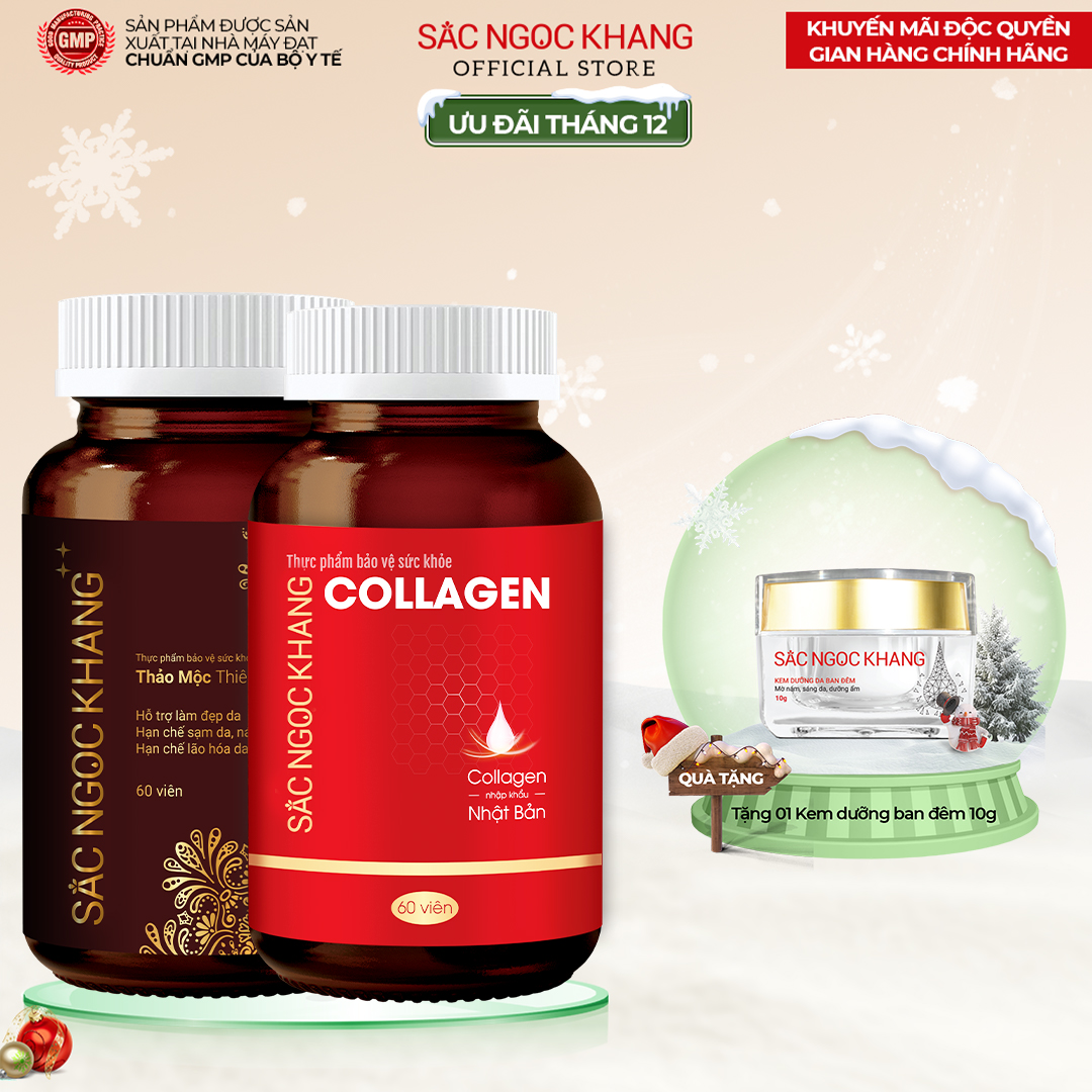 Combo dưỡng da và hỗ trợ giảm sạm, nám, tàn nhang: Collagen 60 viên và Sắc Ngọc Khang ++ 60 viên 