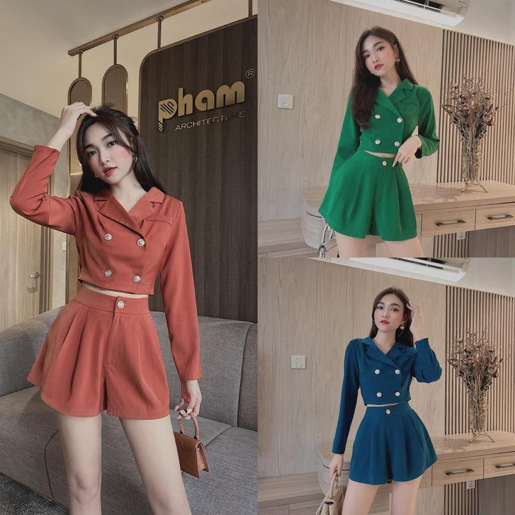 Sét bộ vest nữ tuyết mưa dài tay phối quần ống rộng sang chảnh xinh xắn dạo phố, dự tiệc