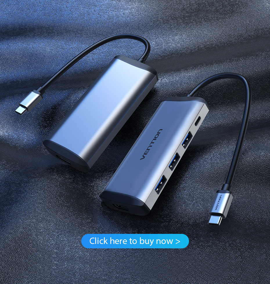 HUB chuyển đổi USB Type-C 5 in 1 Vention - HDMI + USB 3.0*3 + PD - Hàng chính hãng