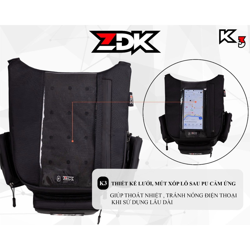 Túi treo xe máy chính hãng ZDK K3, nhiều ngăn, túi treo đầu xe, túi treo ghi đông xe máy chứa đồ dùng, cảm ứng điện thoại tốt - Hàng chính hãng