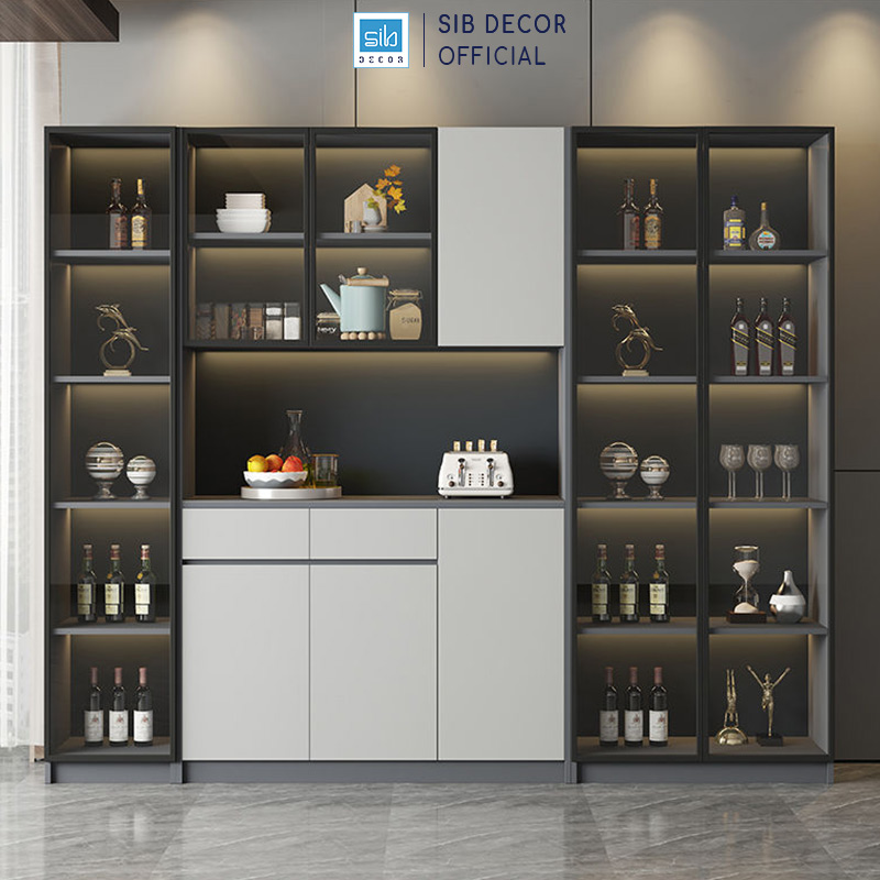 Tủ Rượu Trưng Bày Đa Năng Với Nhiều Ngăn Lưu Trữ, Đèn LED Hiện Đại Thương Hiệu SIB Decor TCK11