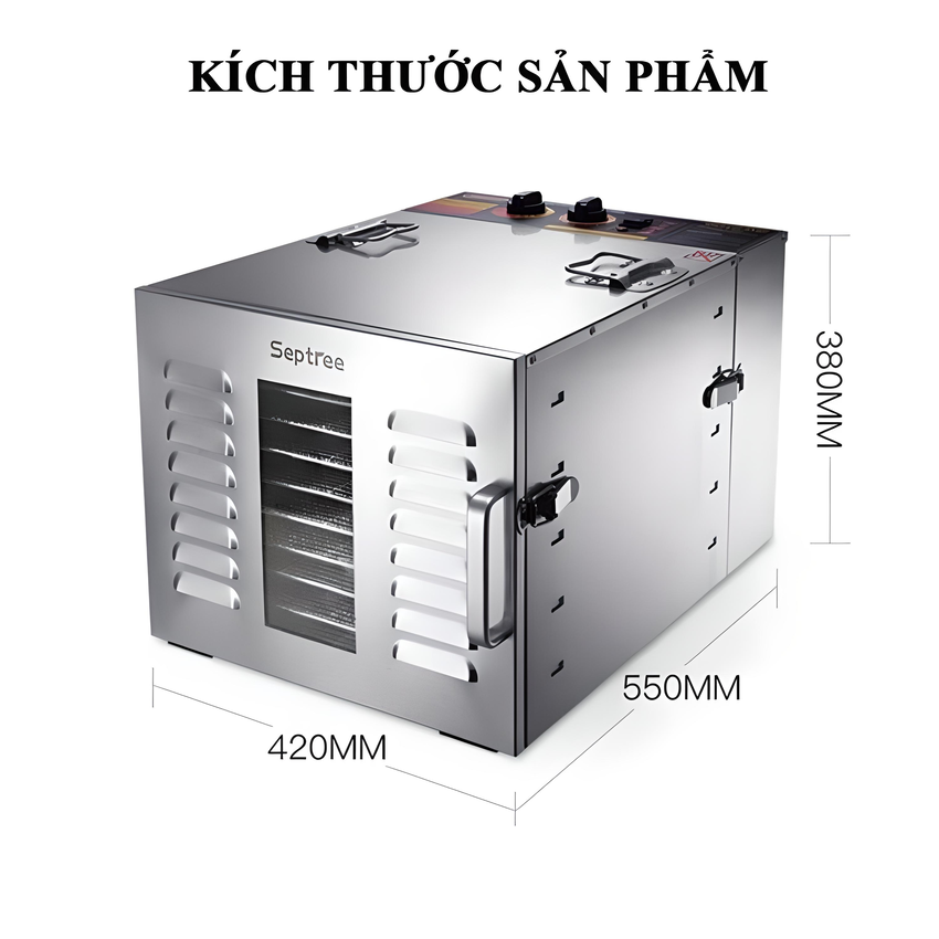 Máy sấy thực phẩm chuyên nghiệp dung tích lớn 59 lít, có tới 10 khay inox, Thương hiệu Mỹ Septree cao cấp ST-01 - HÀNG CHÍNH HÃNG, BẢO HÀNH 12 THÁNG