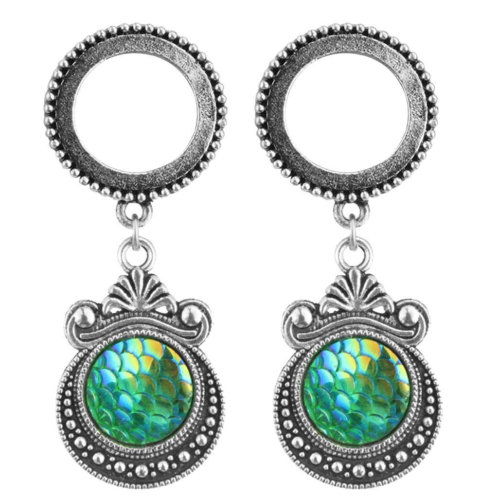 Ear  Tunnel Green Fish Scale Dangle Ear Expander Ear Piercing