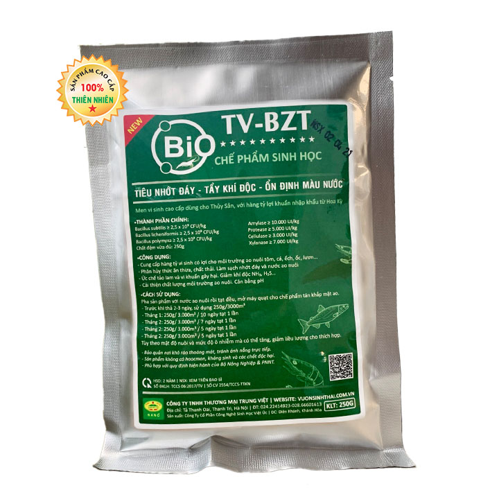 VƯỜN SINH THÁI - Chế phẩm vi sinh hồ cá, tôm BZT. Xử lý nước, làm sạch nhớt đáy ao. Ức chế tảo lam, khí độc. Hàng tỷ bào tử hữu hiệu từ HOA KỲ