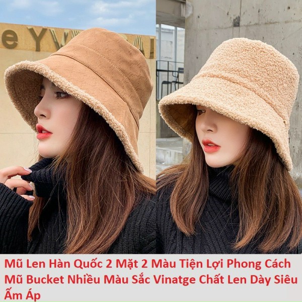 Mũ Lông cừu Bucket Retro Phong Cách Hàn Quốc Mũ lông cừu nữ mềm giữ ấm Thu Đông, Mũ Lông Cừu