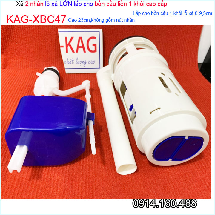 Xả bồn cầu 1 khối  KAG-XB47-cao 23cm cho cầu C909, xả 2 nút ấn cầu liền khối lỗ thoát lớn D9.5cm nhấn êm siêu bền