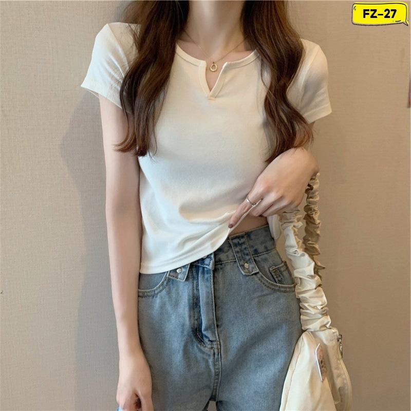 Áo Thun Nữ Cổ Xẻ Bóp Eo Chất Liệu Cotton Kích Cỡ Freesize FZ-027