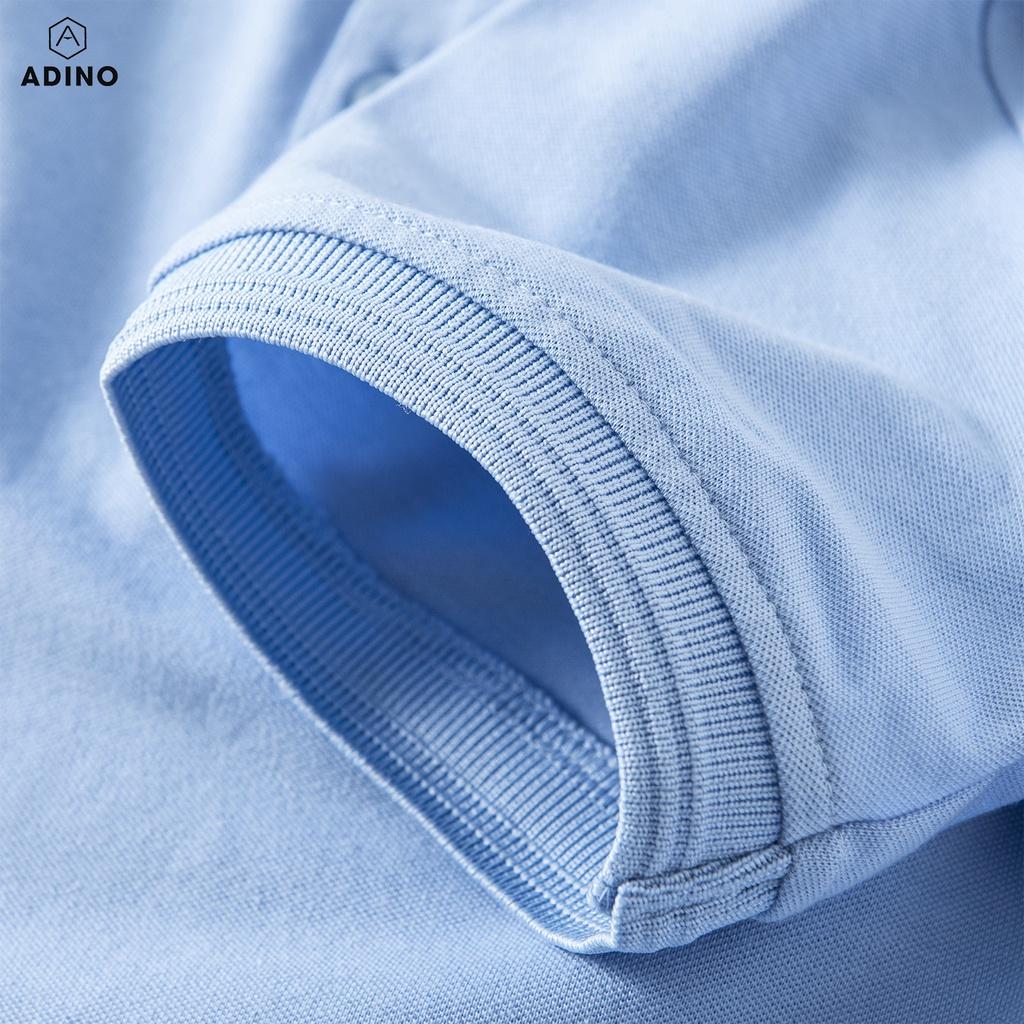 Hình ảnh Áo polo nam ADINO màu xanh nhạt phối viền chìm vải cotton co giãn dáng công sở slimfit hơi ôm trẻ trung AP82