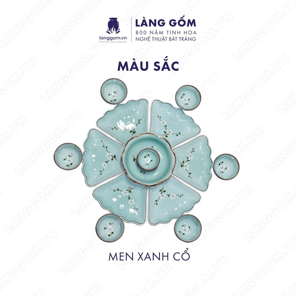 Bộ bàn ăn mặt trời Men xanh cổ hoa đào - Size: 55 cm - Gốm sứ Bát Tràng - langgom.vn