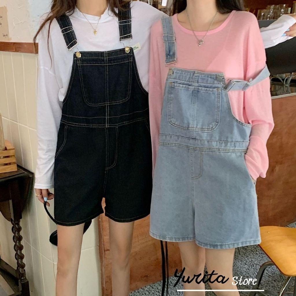 Quần Yếm Short Jeans Nữ Yurita Ống Suông Phối Túi Trước Trẻ Trung Phong Cách Hàn Quốc
