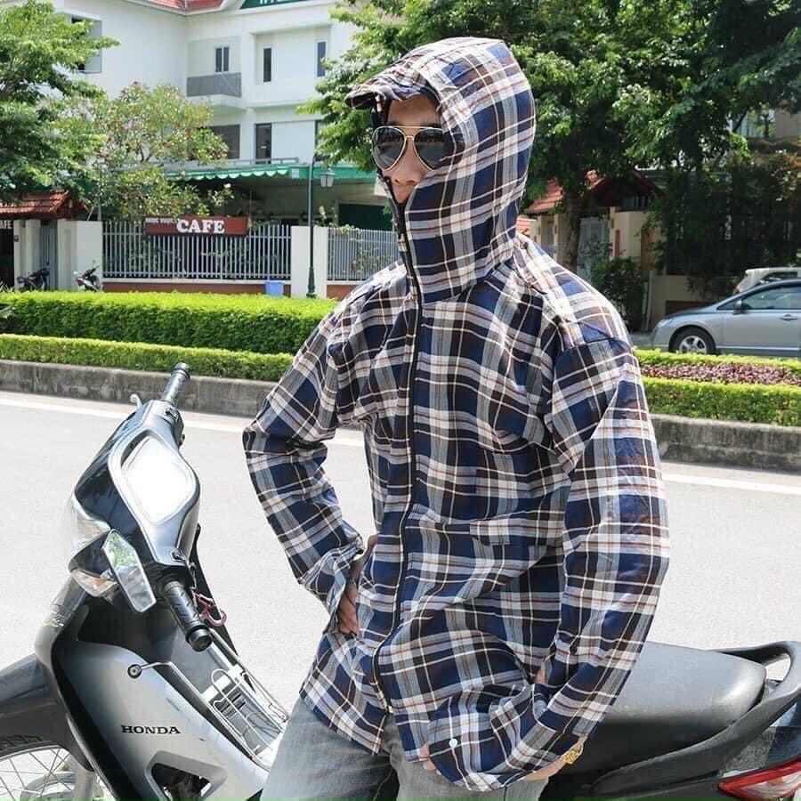 Áo chống nắng nam kẻ thô 2 lớp dày đẹp