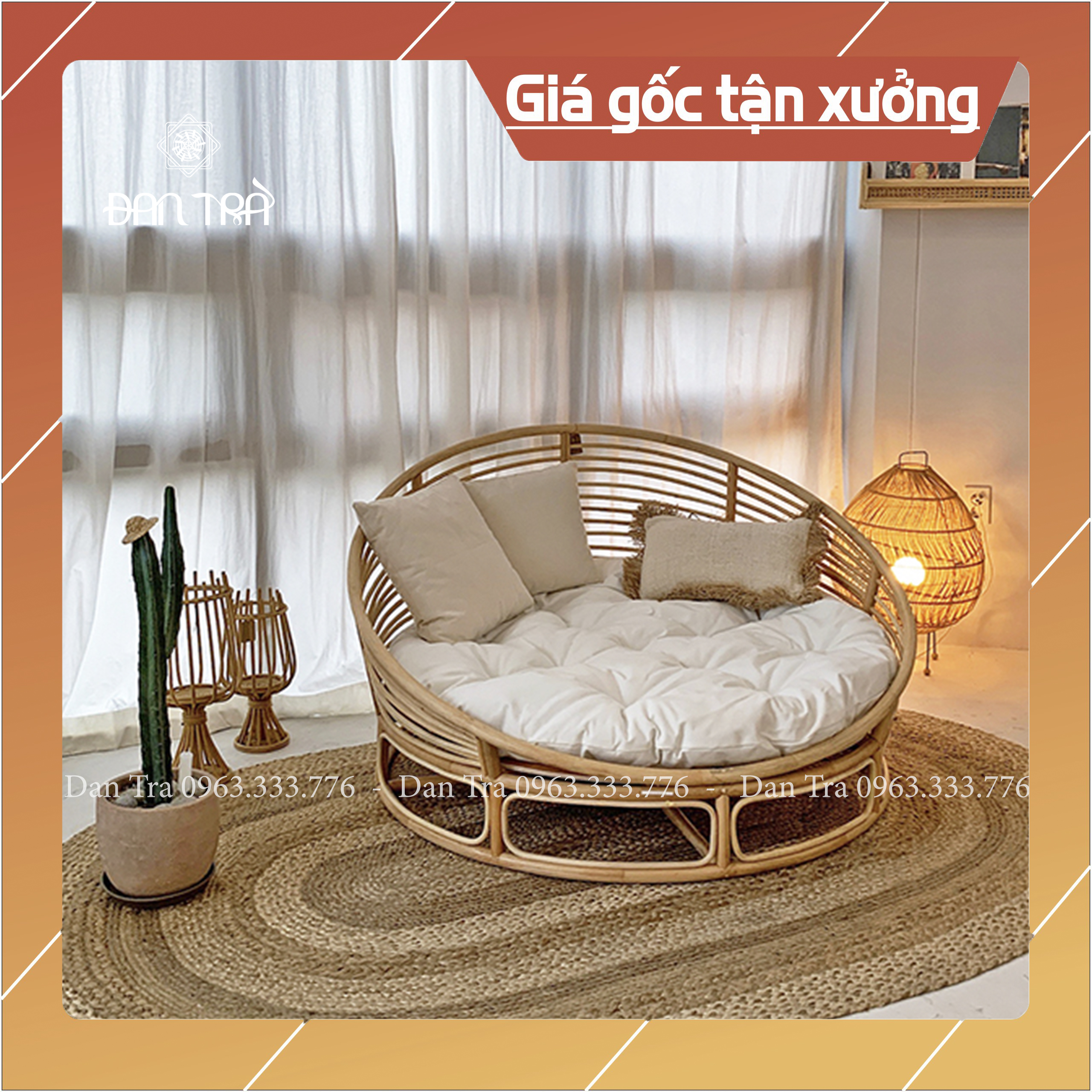 Ghế Mây Tròn Gía Rẻ- Ghế Mây Papasan Cách Tân Tình Yêu Thư Giãn -Kích thước 1m4 form chuẩn truyền thống- Bàn Ghế Mây Tre Đan Trà