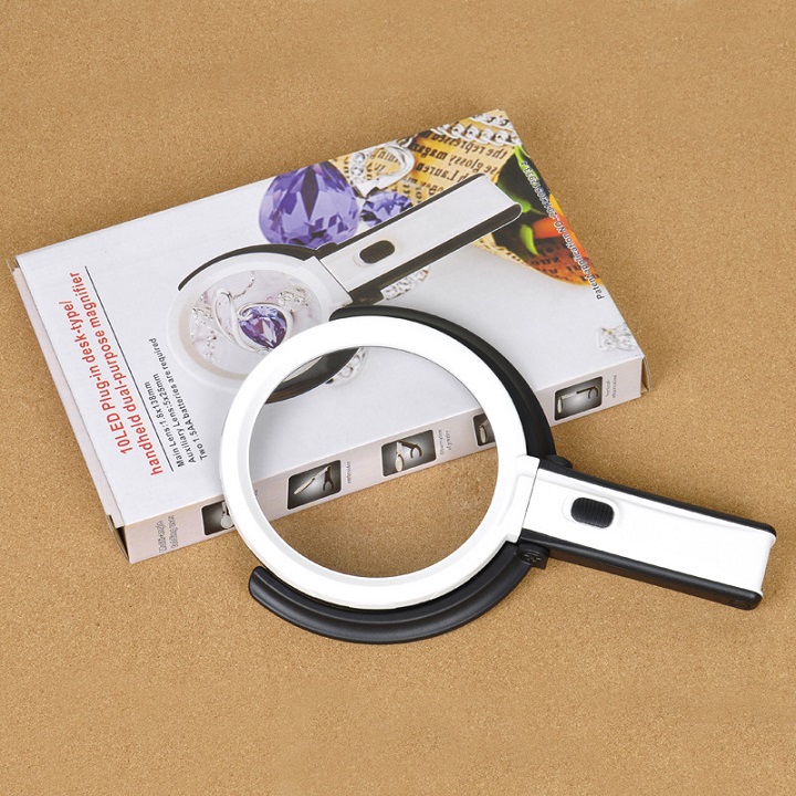 Kính lúp 2in1 để bàn kiêm cầm tay 5X có đèn hỗ trợ sửa chữa linh kiện điện tử