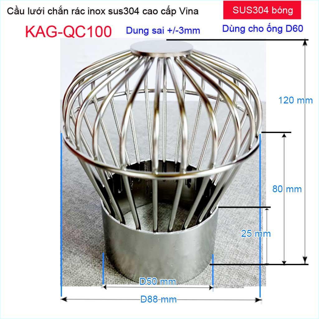 Cầu lưới D60-90 Inox 304 dày , cầu chặn rác thoát nước mưa D60-90 KAG-QC100 thoát  nhanh