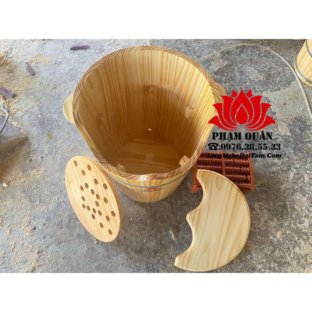 Thùng gỗ xông chân kết hợp xông phụ khoa, xông đầu, tặng kèm ghế lăn máy xông 2l
