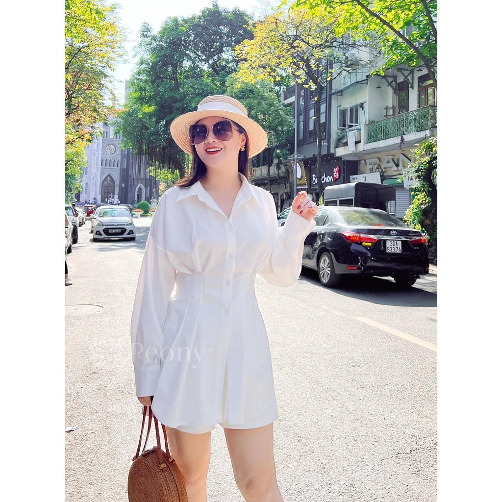 Áo sơ mi trắng nữ chiết eo trendy thời thượng, dễ mặc, dễ phối đồ Peony - SELENA TOP
