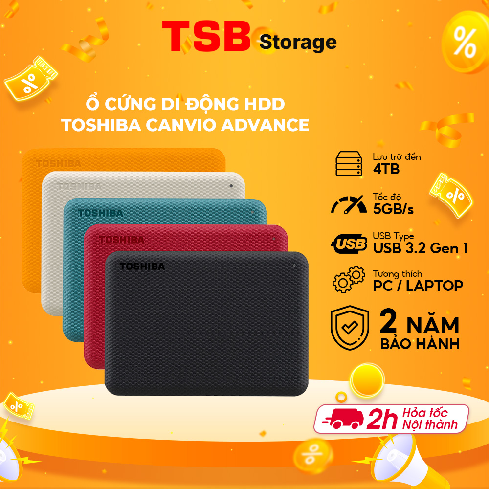 Ổ cứng di động Toshiba Canvio Advance Hàng Chính Hãng - 2TB - Màu đỏ