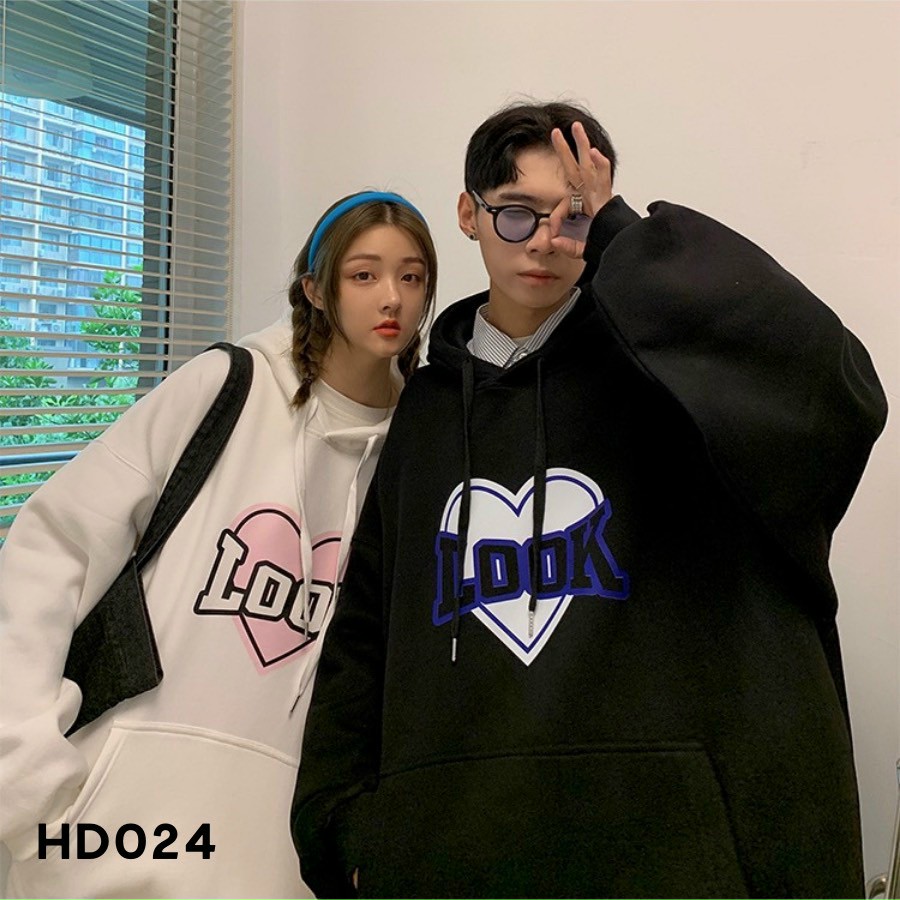 Áo khoác Hoodie Nam LOOK Basic Unisex Nỉ From Rộng Màu Đen-Trắng