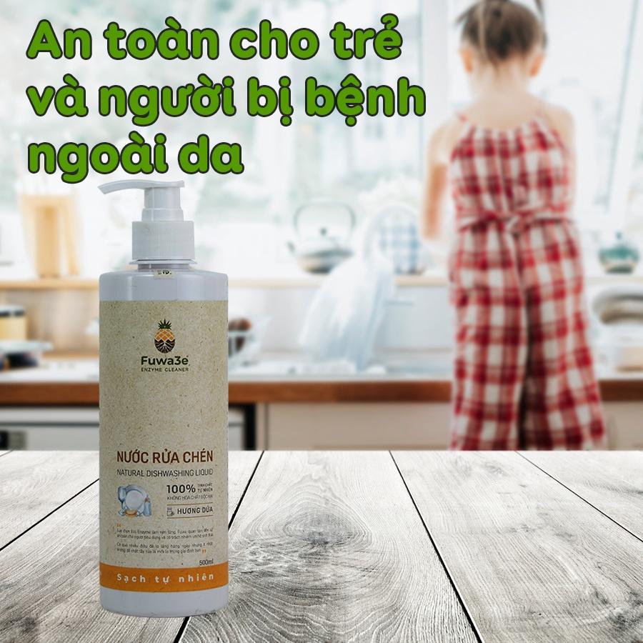 Nước rửa bát hữu cơ Fuwa3e organic Enzyme sinh học 500ml an toàn cho bé bảo vệ da tay