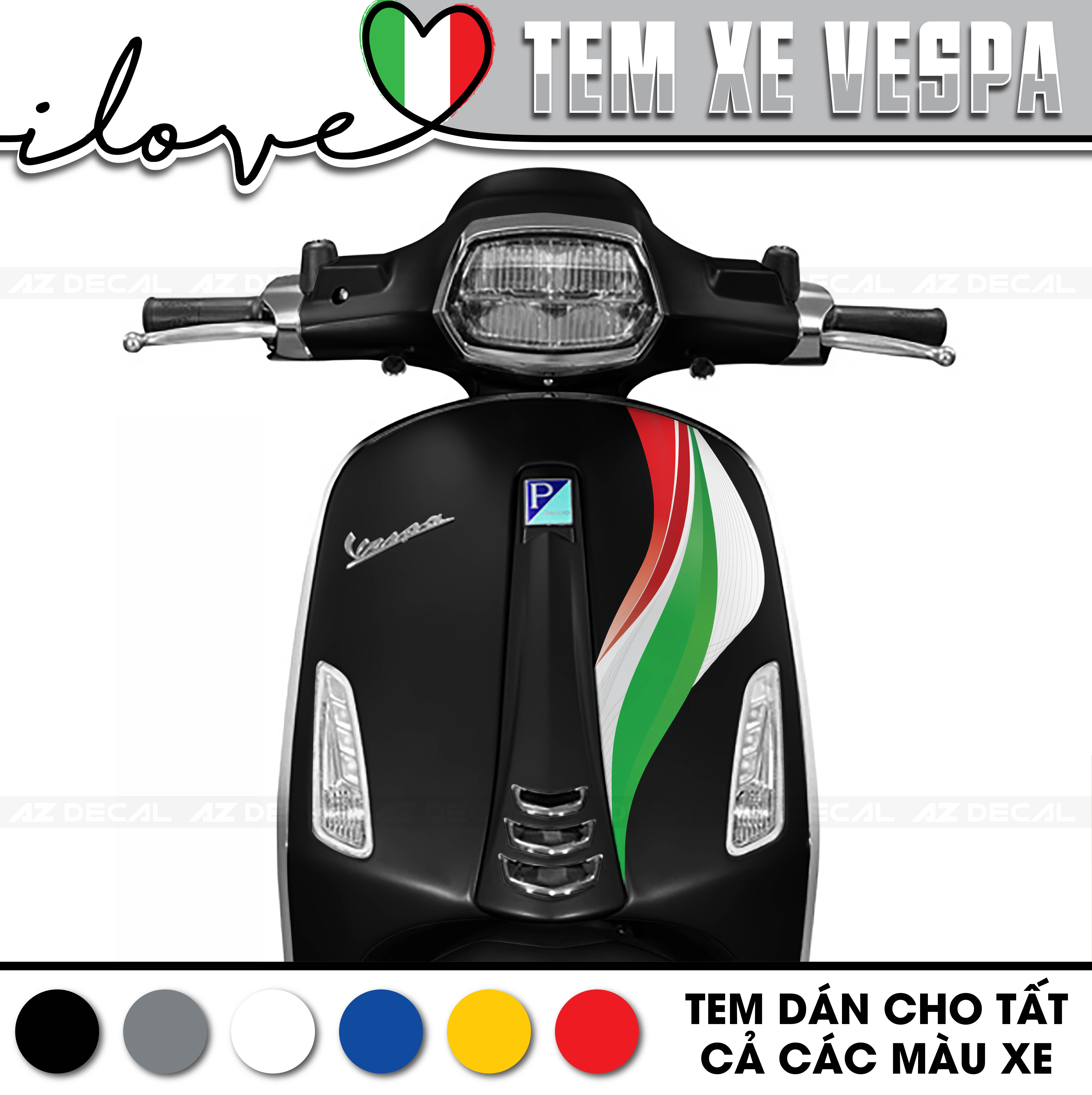 Tem Xe Vespa Sprint/Primavera/LX/GTS Thiết Kế Italia | VP02 | Decal Rời Chống Nước, Dễ Dán